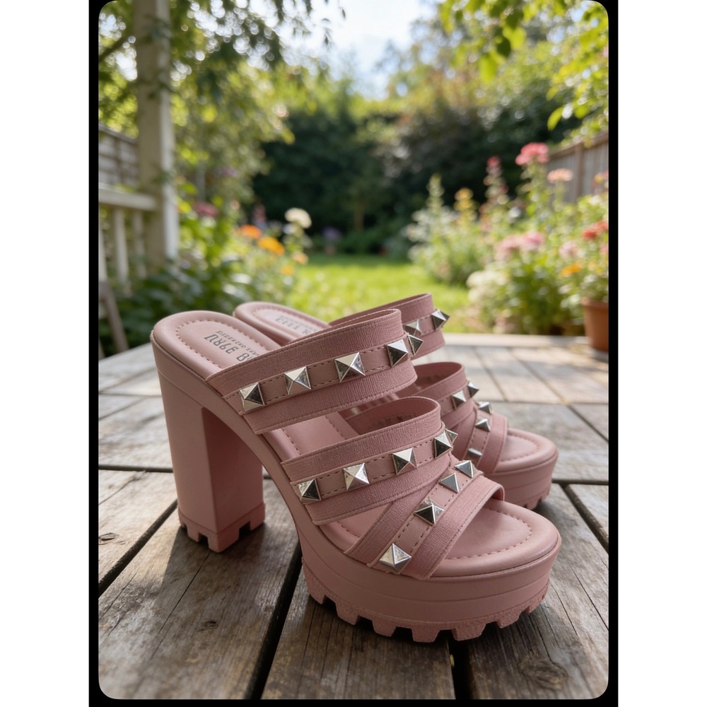 Cape Robbin Pink Studded Platform Slide  Chunky Block Heel LugSole size 6